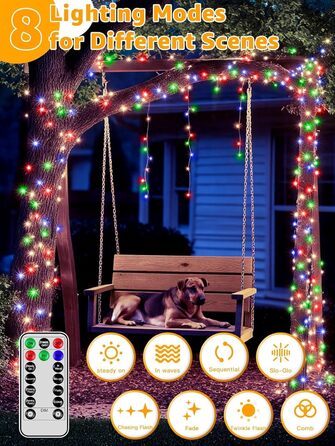 LED гірлянда 10м, 100 LED, тепле біле світло, для дому та саду, святкова прикраса, 8 режимів, таймер, вологостійка