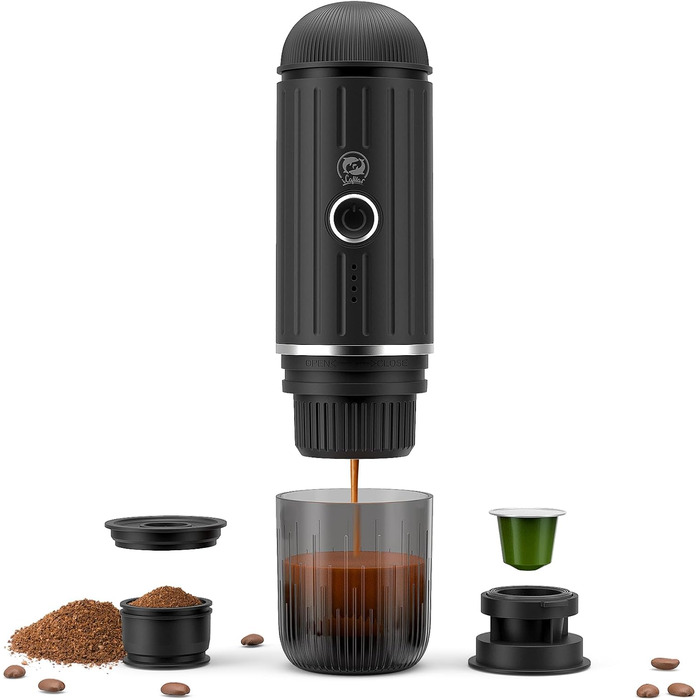 Portable Espresso Machine, Rechargeable, Electric, 12V, One-Click Heating, Automatic Coffee Machine, Compatible with Nespresso Capsules and Ground Coffee for Camping, Travel, Home (Red)