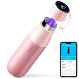 Розумна пляшка-термос VSITOO Mini-Smart 425 мл з самоочищенням, біла (рожевий акцент), з додатком та сенсорним екраном для спорту, офісу, подорожей