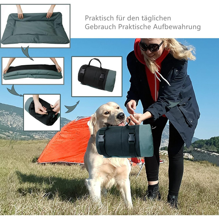 LATRAT Зворотне складне водонепроникне ліжко для собак, килимок для собак для подорожей, кемпінгу, на вулицю, з неслизьким дном, 90x60 см