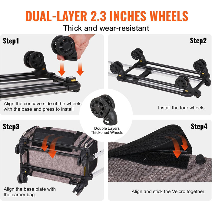 Тролей для собак VEVOR, складаний рюкзак для собак до 15,8 кг, переноска з оксфордської тканини 600D, 4 колеса, кишені для зберігання, ідеально для подорожей на авто та виїздів (сірий, 11 кг)