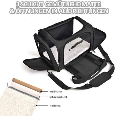 Транспортна сумка для кота та собаки, складана переноска для домашніх тварин середнього розміру (51x33x33 см, чорна)