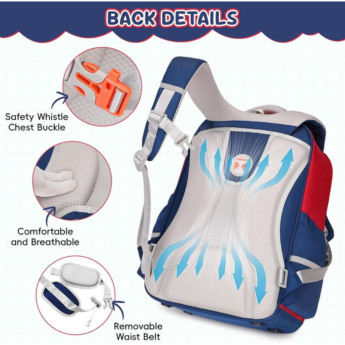 Шкільний рюкзак для дівчаток та хлопчиків, 1-4 клас, ергономічний, з нагрудним ременем, 2025, для дітей 6-10 років, знімний ремінь, світловідбиваючі елементи (червоний)