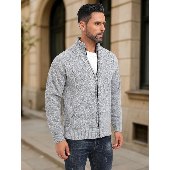 Чоловіча флісова куртка Les Umes з високим коміром, осінь-зима, Regular Fit, світло-сіра, 3XL