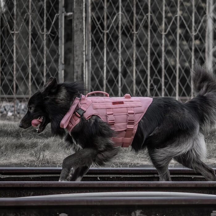 Нашийник для собак OneTigris X Destroyer тактичний, регульований, анти-тяга, вибухозахисний, з 3 ручками, 2 металевими пряжками, безпечний (Рожевий L), L:27-41кг (Окружність шиї:45-63см, Окружність грудей:68-91см)