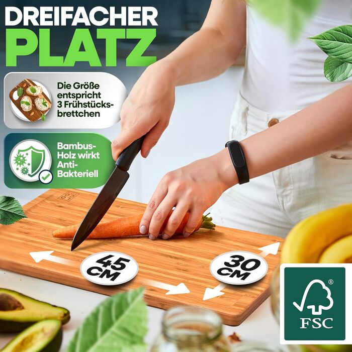 Loco Bird Cutting Board Wood 45x30x2cm – Large Wooden Board for the Kitchen, Cutting Board with Juice Groove, Knife-Friendly Wooden Cutting Board, Bamboo Board, Cutting Board Wood, Chopping Board, Kitchen Board
