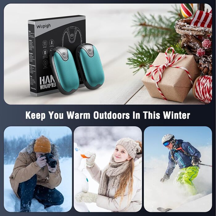 Електричні грілки для рук, набір 2 шт., перезаряджувані, портативні, 3 режими нагріву, ідеальний подарунок для спорту, гольфу, кемпінгу, блакитні