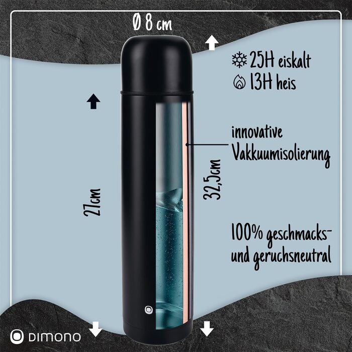 Термос з нержавіючої сталі з чашкою та щіткою; термос-каструля з подвійними стінками; не протікає, придатний для миття в посудомийній машині & BPA-free + щітка для чищення; зберігає напої гарячими та холодними (Чорний - 1000 мл)