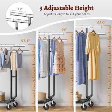 Стійка для одягу на колесах FAVOOOSTY, металева, мобільна, до 200 кг, чорна, 2 стяжки