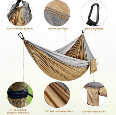 Гамак для відпочинку на природі: міцний, ультралегкий, для кемпінгу та відпочинку на пляжі (300 x 200 см)