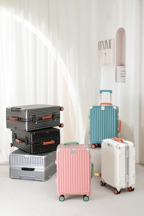 Чемодан ручної поклажі Yuweijie: міцний алюмінієвий каркас, 4 колеса, TSA-замок, срібний з коричневою шкіряною ручкою, S-58см