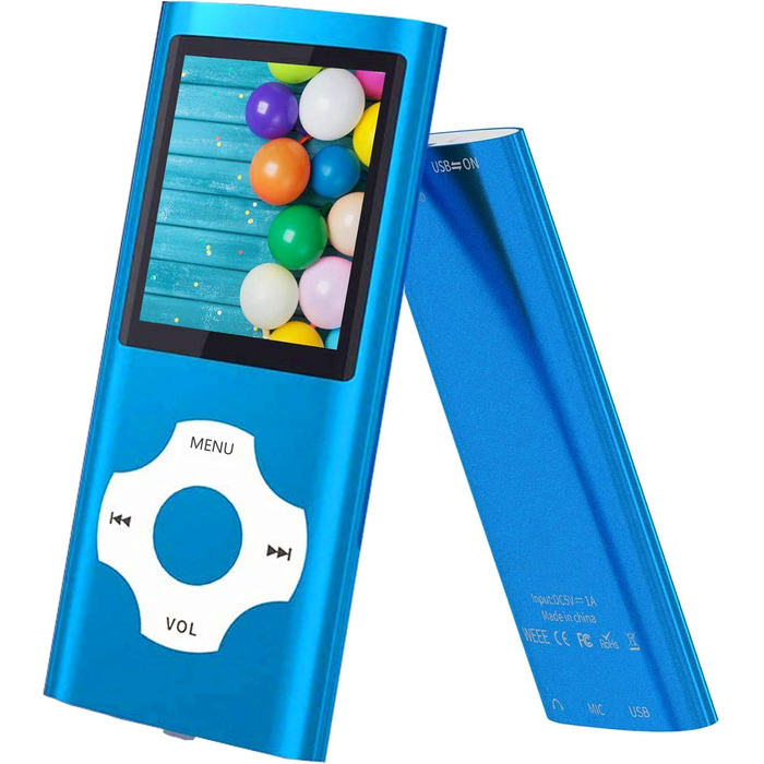 MP3/MP4 плеєр Hotechs 32GB, блакитний: цифровий дисплей, FM-радіо, тонкий дизайн