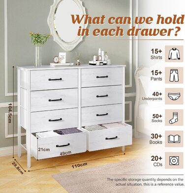 LYNCOHOME Dresser with Drawers, Fabric Chest of Drawers, TV Stand Sideboard with 6 Fabric Drawers, Storage Cabinet Bedroom Chest of Drawers Kitchen Organizer Furniture for Office Hallway (White-4*2l-uk)
