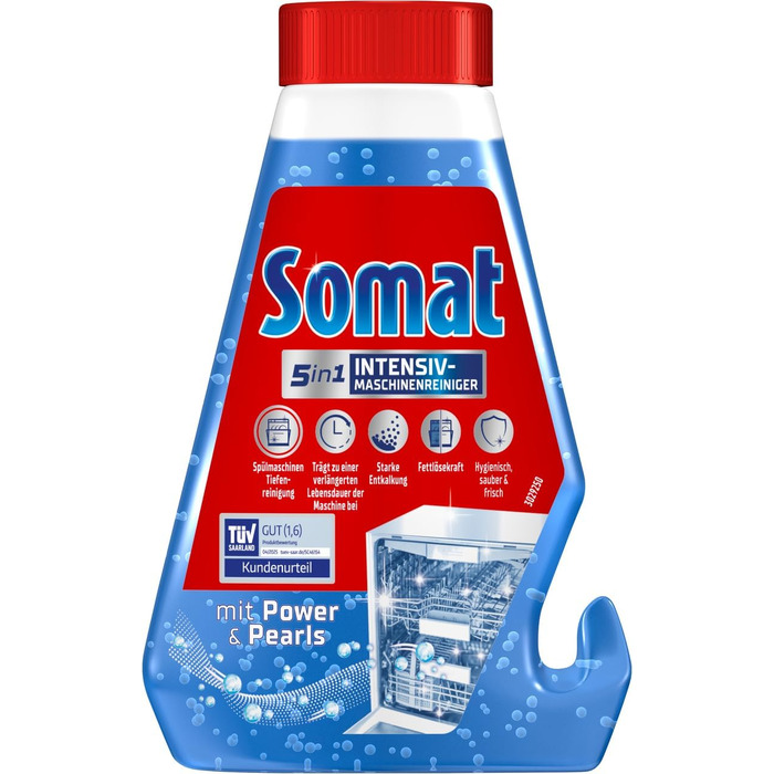 Очищувач для посудомийних машин SOMAT 5in1 Intensiv, рідкий засіб для глибокого очищення та видалення накипу, 250 мл (набір 8 шт)