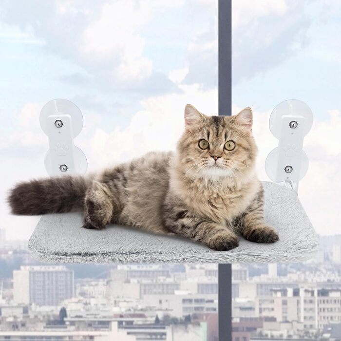 Кріплення для кота на вікно, гамак з 4 присосками, міцний каркас, дихаюча сітка (Сірий, 45 x 30 см)