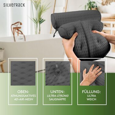 SilverRack Bathtub Pillow MEDIUM-SOFT [White 4D] - Neck Pillow for Bathtub with Suction Cups as Bathtub Accessory - Pillow for Bathtub - Bath Pillow with Ergonomic Fit (Z 1 Dark Grey)