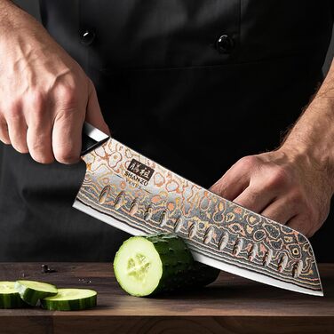 Японський ніж Santoku з дамаської сталі 18 см, ручка з акації, професійний, серія VENUS | SHAN ZU