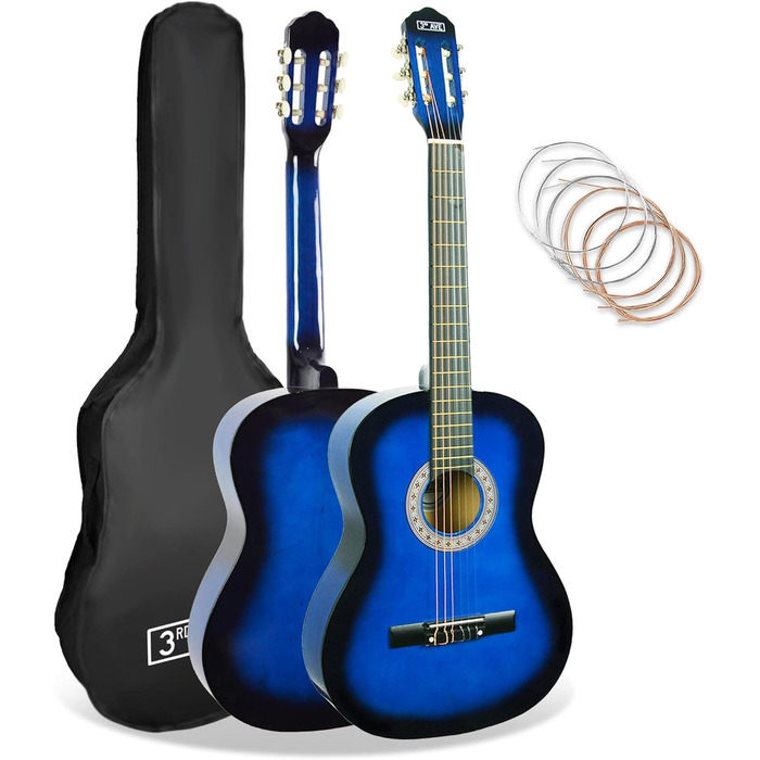 Класична гітара 3rd Avenue 4/4-Klassikgitarre з нейлоновими струнами, повний розмір, початковий набір – блакитний Blueburst