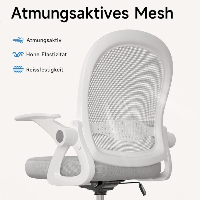 Ергономічне крісло Rattantree для офісу та дому: дихаюча спинка, регульована висота, піднімна підставка для ніг, 360° обертання (Сірий)