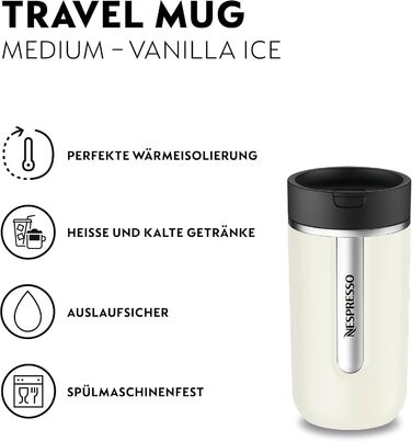 Термокружка Nespresso Travel Mug Small Sage Green 300 мл | Зручна термокружка для кави, чаю, матча | З щільною кришкою, можна мити в посудомийній машині | Сталевий термос-чашка з невеликим об'ємом | Колір: Salbeigrün (Vanilla Ice)