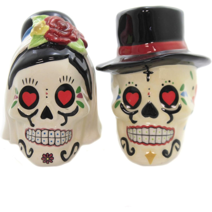Pacific Giftware Day of the Dead Salt and Pepper Shakers - Ceramic with Skull Design
