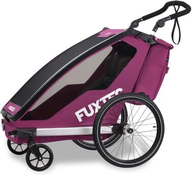 Фуктек Причіп для велосипеда Sportfux на 2 місця, з сумкою, світловідбивачами, ручкою-штовхачем, захистом від дощу та сонця, складний, фіолетовий FX-FA1