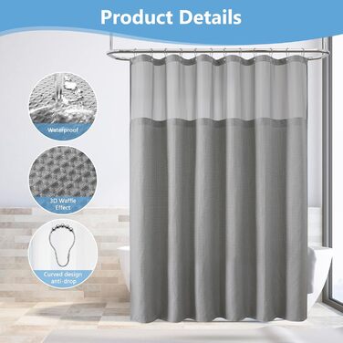 Шторка для душу FY&XZH з гачками, важка, водонепроникна, з ТПУ-покриттям, стиль готелю з сітковим вікном, 2 гачки, зелений (83 x 83 см)