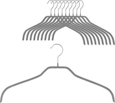 MAWA Clothes Hangers, Set of 10 Space-Saving and Non-Slip Hangers, Ideal for Shirts and Blouses, with 360° Swivel Hook, Non-Slip Coating, 41 cm, Stone Grey