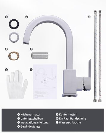 Кран кухонний поворотний 360° з нержавіючої сталі, високий тиск, для кухні, автодому, ванної кімнати (B Chrome)