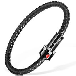 Чоловічий браслет з плетеної шкіри та магнітним застібкою (чорний). Подарункова коробка в комплекті