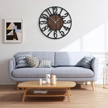 Large Wall Clock - Ticking Sounds, 34CM/14 Inch Silent, No Noise, Battery Operated, Modern, Oversized, Retro Vintage Large Wall Clock for Living Room, Bedroom, and Kitchen (14inch, Dark Brown - Arabic Numbers)