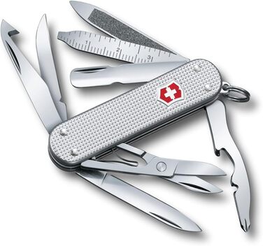 Швейцарський ніж Victorinox Mini Champ Alox: багатофункціональний інструмент, 15 функцій, Swiss Made, з відкривачем листів, відкривачем пляшок, інструментом для зачистки дротів, сріблястого кольору