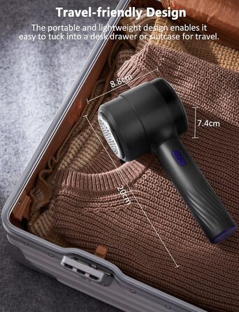 Електричний видалення ворсу LtYioe: портативний пристрій USB з магнітною фіксацією, потужним всмоктуванням та великим контейнером для ворсу. Підходить для різних тканин (блакитно-фіолетовий)