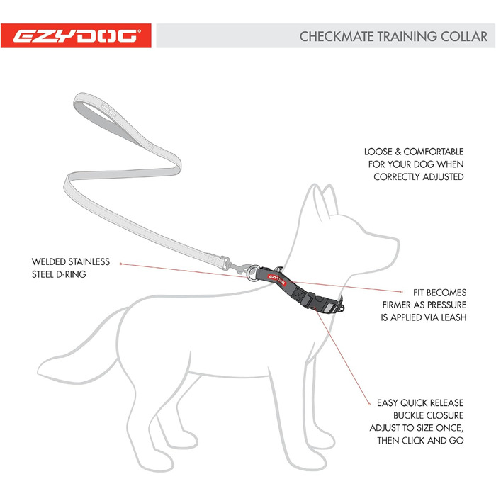 Нашийник для собак EzyDog Checkmate – нашийник-стоп для дресирування. Регульований нашийник для великих, середніх та маленьких собак (S, Чорний)