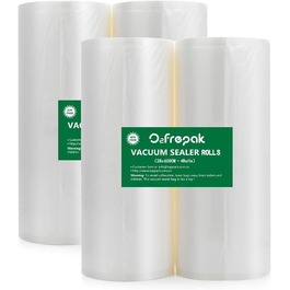O2frepak вакуумні рулони для продуктів, 4 шт. по 28x600 см, BPA-free, пакети для вакууматора та термозварювача, Sous Vide, загальна довжина 2400 см