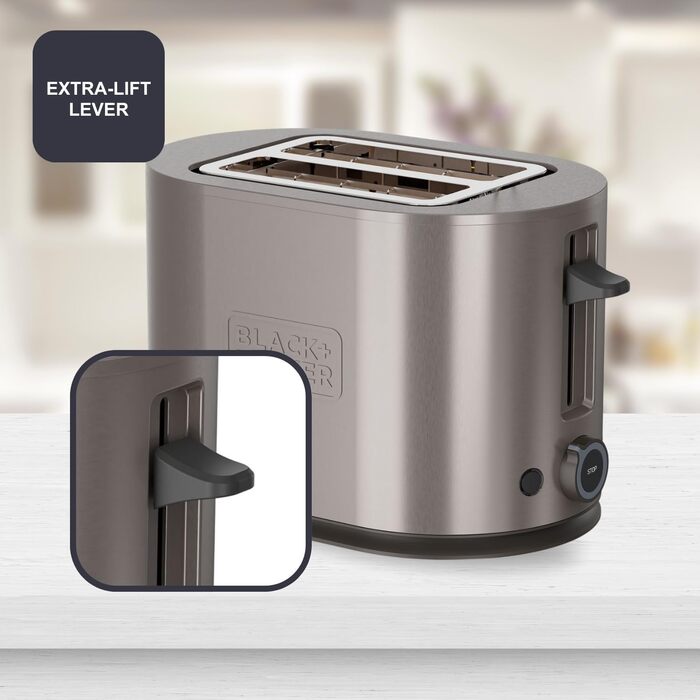 Тостер BLACK+DECKER BXTO1960E з цифровим керуванням, 1960 Вт, 6 рівнів підсмажування, 4 відділення, функції: стоп, підігрів, розморожування, автоматичне центрування, підігрівач для тостів