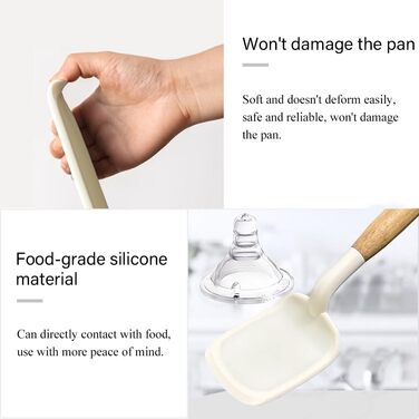 Набір кухонних помічників 12 шт. з силікону з дерев'яними ручками: лопатки, ложки, щипці. Кухонне приладдя, стійке до високих температур, антипригарне покриття.