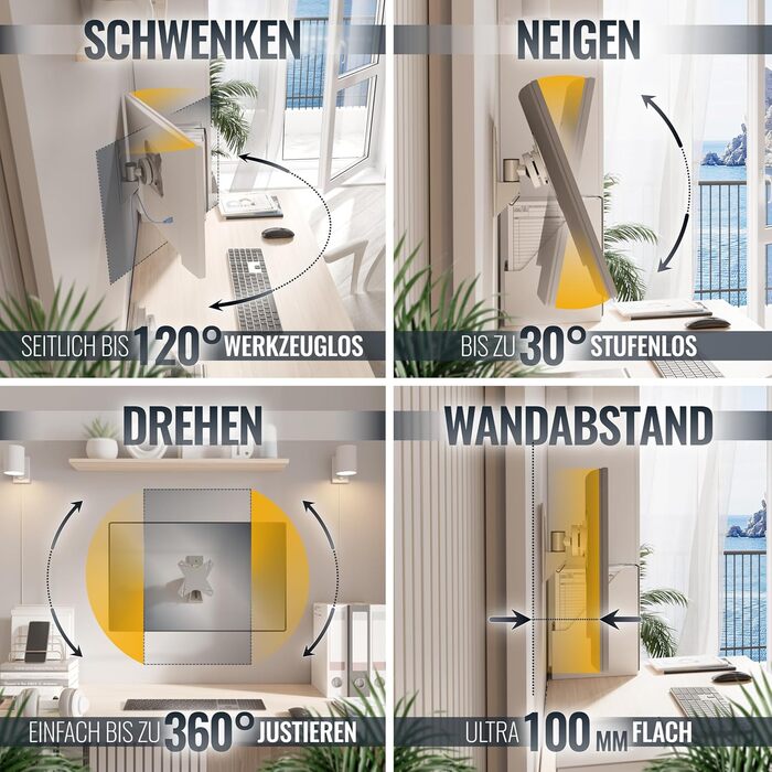 Настінне кріплення для монітора RICOO S1511 13-34 дюйми, поворотне, VESA 75x100 мм