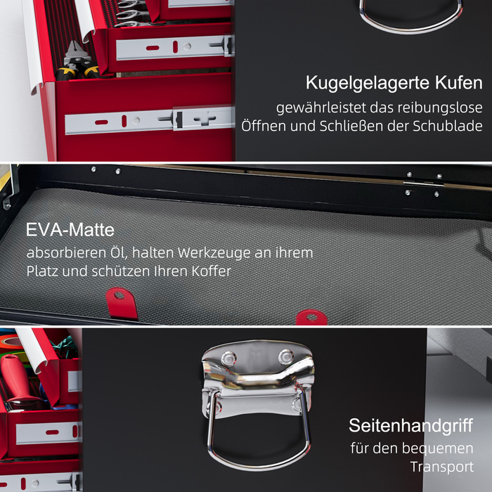 HOMCOM Tool Case Tool Box with 6 Drawers, Lock, Tool Box Handle, Tool Chest, Steel, Red+Black, 60x26x34cm | Aosom