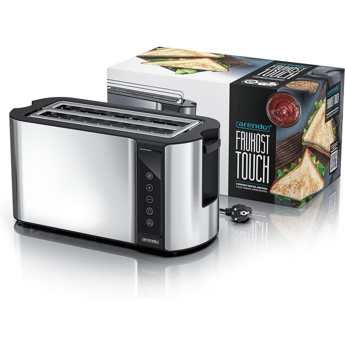 Arendo - Stainless Steel 4-Slice Long Slot Toaster - Touchscreen – Double-Walled Housing – 1500 W – Integrated Bagel Attachment – 7 Browning Levels – Bread Centering – Remaining Time Display – Memory Function C: Steelsilver