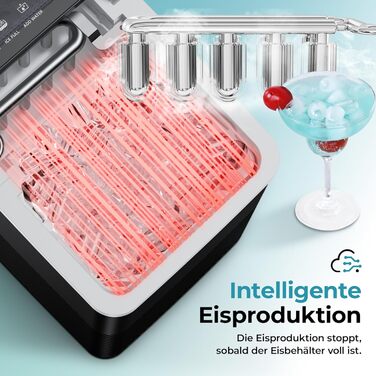 EUHOMY Ice Maker Machine - Compact Design, 12KG/24H Production, Automatic Cleaning, Smart Alerts, Transparent Lid