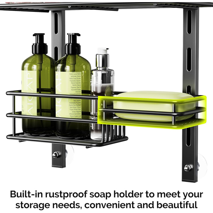 Регульована поличка для душу Orimade, сіра, 5 ярусів, з гачками, для зберігання в ванній кімнаті, з мильницею, на присосці, для ванної кімнати