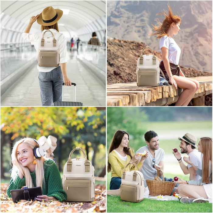 LOVEVOOK Рюкзак жіночий маленький, водонепроникний, 2-в-1 з USB-портом, міні-рюкзак, сумочка, для міста, роботи, подорожей, шкіл, елегантний, хакі та чорний