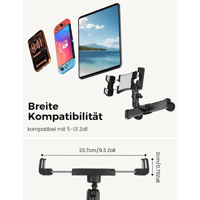Тримач для планшета в авто OHLPRO: кріплення на підголівник, шарнірний кронштейн, сумісний з iPad, телефонами, Switch, Samsung (5-13 дюймів)
