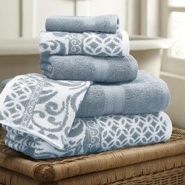 Набір рушників Modern Threads Trefoil Filigranes 6 шт, жакардові, двосторонні, 100% бавовна, супер поглинаючі, швидковисихаючі, Sterling Blue