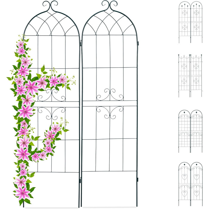Relaxdays Trellis Set of 2, Metal, 180 x 50 cm, Garden Support, Vintage, Decorated Lace, for Sticking, Dark Green, (Design E)