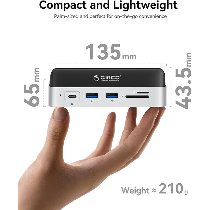 ORICO MiniDock: Док-станція та підставка для Mac mini M4/M4 Pro з корпусом для NVMe SSD, USB-C хаб з 4K HDMI та DisplayPort, SD/TF 3.0, USB-C/A 10Gbps, PD 100W - VS10 (10-в-1, 4TB)