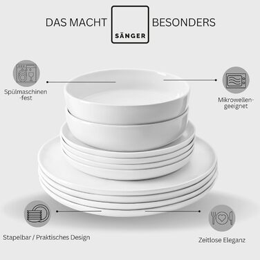 Набір посуду SÄNGER Marlo, 30 предметів для 6 осіб: тарілки, миски, чашки з порцеляни | PREMIUM COLLECTION