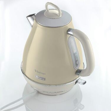 Ariete Vintage Electric Kettle 2869 - 1.7L Stainless Steel Retro Kettle with Water Level Window, Cordless 360° Base, Auto Shut-Off, Tea Infuser, 2000W (Beige)