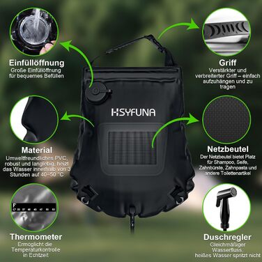 Сонячна душова система Campingdusche 20л з термоіндикатором для кемпінгу, піших прогулянок та альпінізму